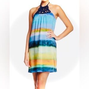 Trina Turk Amaia Silk Crotchet Halter Ombre Dress